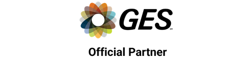 An image featuring a purple-colored spirograph on the left side. A light grey vertical line runs through the center of the image. On the right side, there is bold black text displaying the letters ‘GES,’ with the words ‘Official Partner’ in bold black lettering positioned directly below.