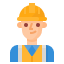 An icon depicting a stand builder, shown as a person wearing a hard hat and holding tools. 