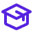An icon depicting a purple graduation hat, also known as a mortarboard. The hat features a flat, square top with a tassel hanging from the center. The design is simple and clean, symbolising education and achievement.